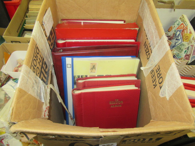 BOX OF STAMP ALBUMS INCLUDING MINT AND USED BRITISH STAMPS Image