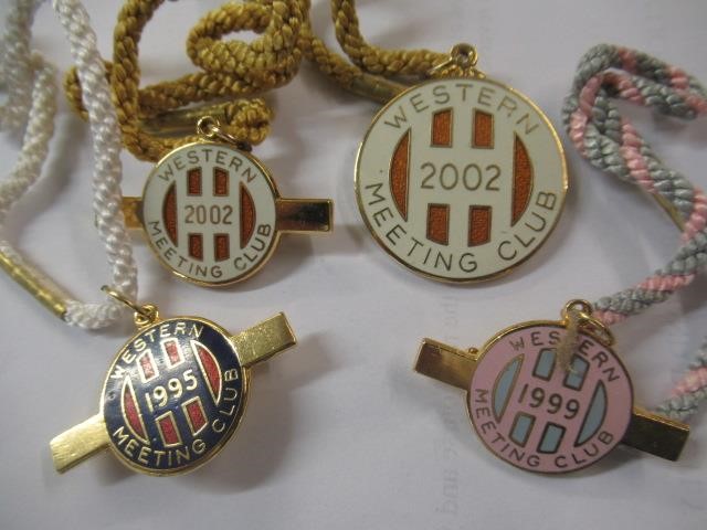 BOX OF COINS AND RACE COURSE BADGES Image