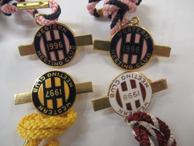 BOX OF COINS AND RACE COURSE BADGES Image