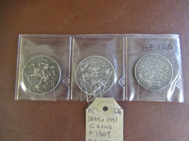1889 AND 1891 CROWNS AND AN 1889 DOUBLE FLORIN Image
