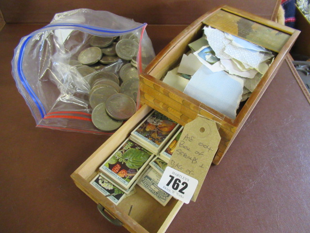 BOX OF STAMPS AND A BAG OF COINS Image