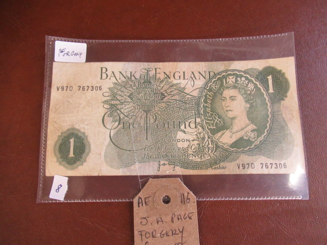 JA PAIGE FORGERY £1 NOTE Image