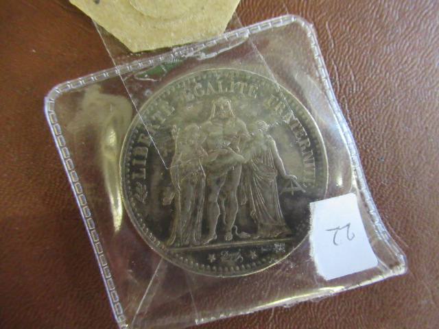 1876 SILVER FRENCH 5 FRANCS COIN Image