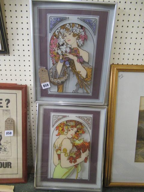 TWO FRAMED GLASS MUCHA PICTURES Image
