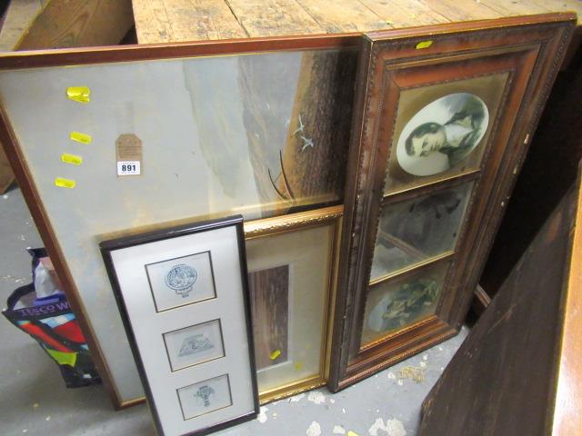 QUANTITY OF PICTURES INCLUDING ROBERT BURNS TRIPTYCH WITH MIRROR Image