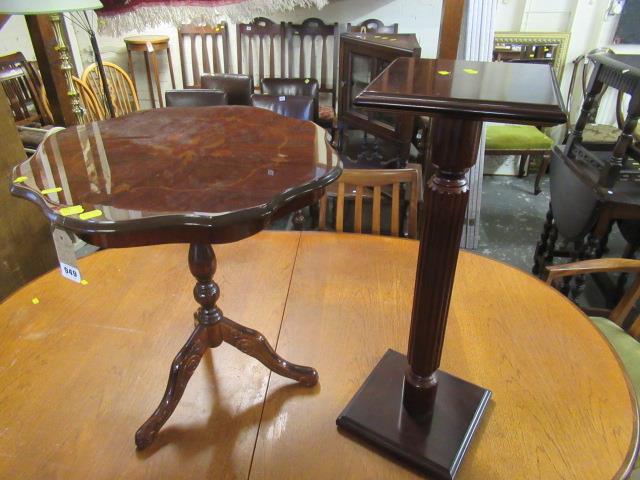 INLAID SIDE TABLE AND A WOODEN JARDINIERE STAND Image