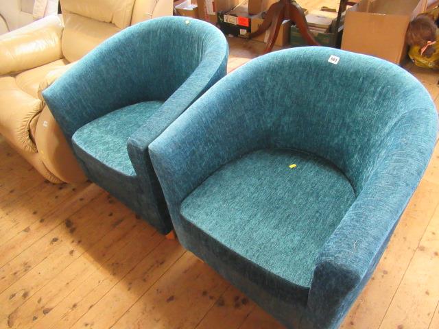 PAIR OF BLUE UPHOLSTERED TUB CHAIRS Image