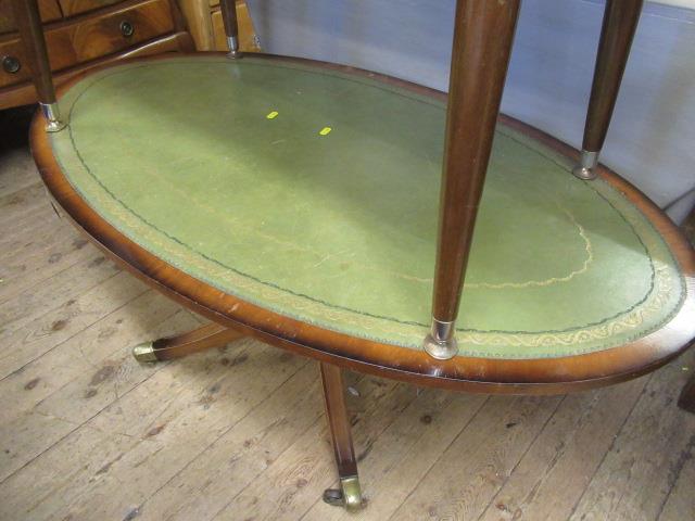 GREEN LEATHER TOPPED COFFEE TABLE Image