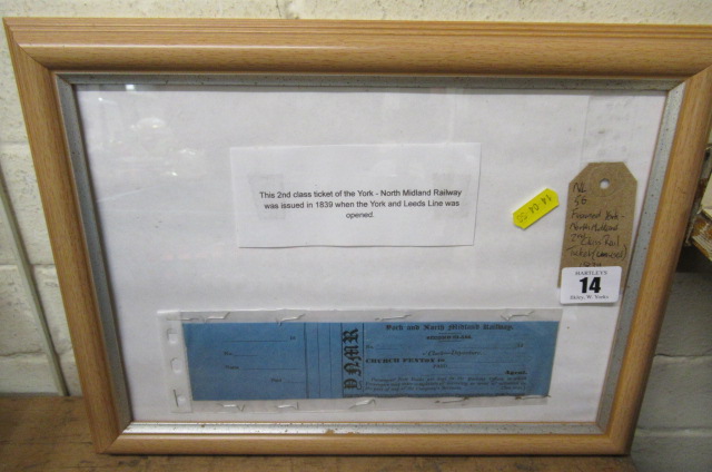 FRAMED YORK AND NORTH MIDLANDS UNUSED RAILWAY TICKET Image
