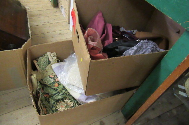 BOX OF FABRIC INCLUDING CREWEL WORK Image