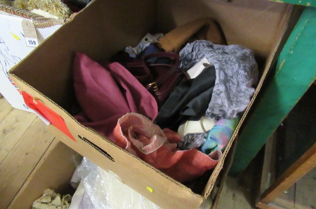 BOX OF FABRIC INCLUDING CREWEL WORK Image