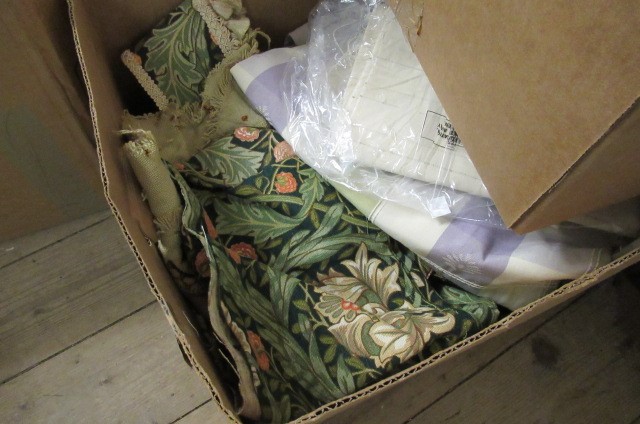 BOX OF FABRIC INCLUDING CREWEL WORK Image