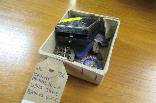 CASED MEDALLION AND OTHER SILVER BADGES ETC Image