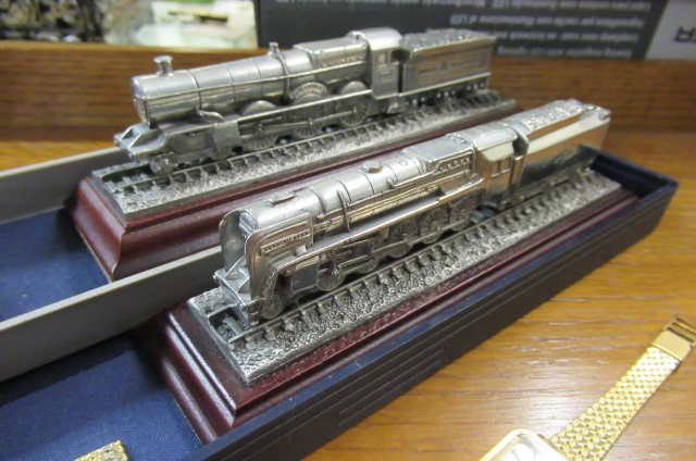 TISSOT WATCH AND TWO MINIATURE TRAIN MODELS Image
