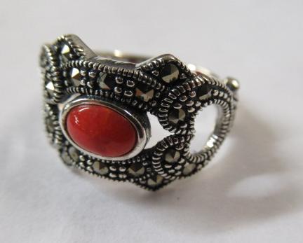 SILVER CORAL AND MARCASITE RING Image
