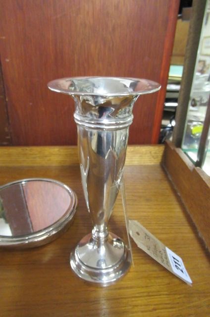 SILVER HAND MIRROR AND A STEM VASE Image