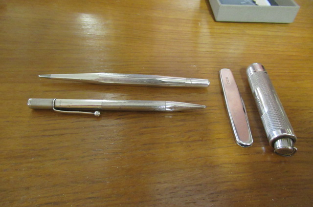 TWO SILVER PENCILS   SILVER PENKNIFE AND A SILVER TORCH Image
