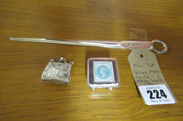 SILVER PAPERKNIFE AND TWO OTHER SILVER ITEMS Image