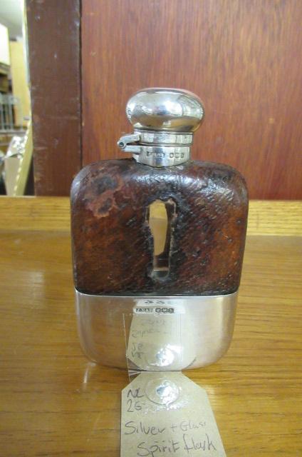 SILVER AND GLASS SPIRIT FLASK Image