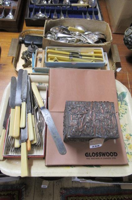 TWO TRAYS OF CUTLERY INCLUDING BRASS PIXIE ETC Image