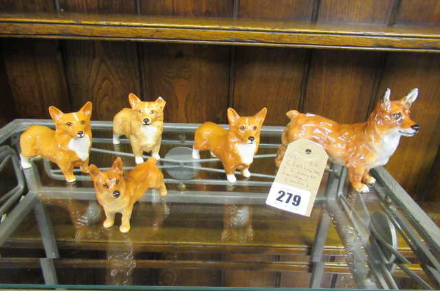 THREE BESWICK AND TWO ROYAL DOULTON CORGIES Image