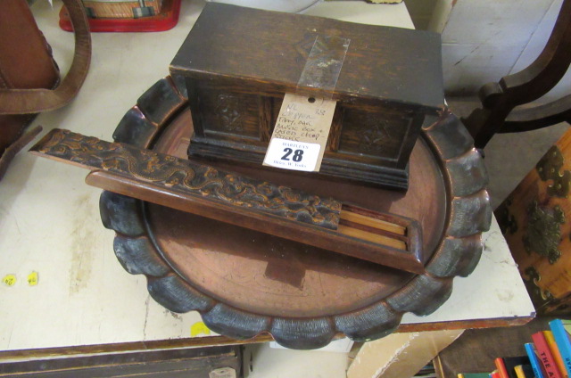 COPPER TRAY   OAK MUSIC BOX AND CASED CHOPSTICKS Image