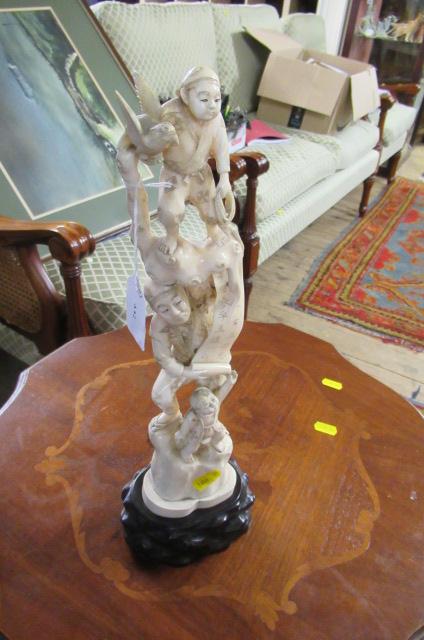 JAPANESE IVORY ONE PIECE OKIMONO WITH HARDWOOD STAND Image