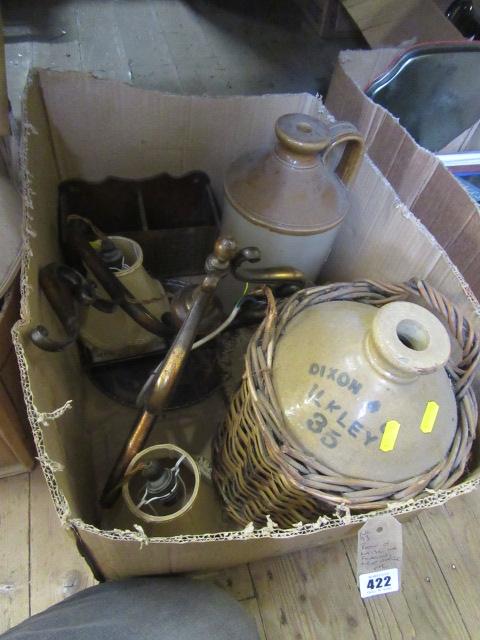 BOX OF MISCELLANEOUS INCLUDING FLAGON  LIGHT FITTING ETC Image