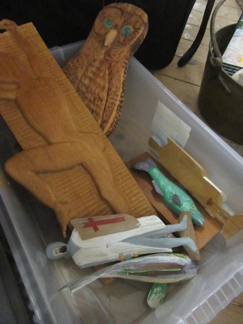 TWO BOXES OF WOODEN CARVINGS ETC Image