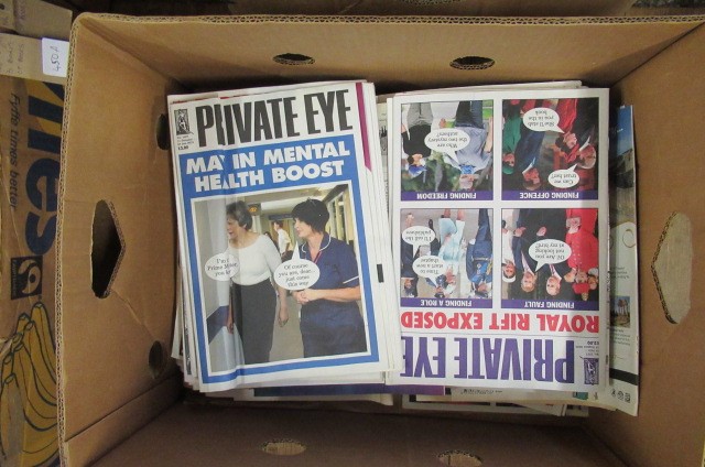 FIVE BOXES BOOKS INCLUDING TRAIN    LITERATURE AND PRIVATE EYE MAGAZINES Image