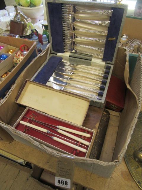 BOX OF CASED CUTLERY SETS Image