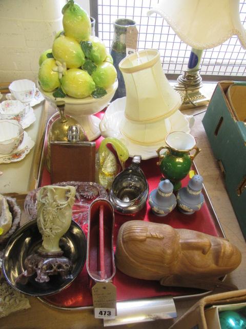 TRAY OF MISCELLANEOUS INCLUDING COPPER WARE AND CERAMICS ETC Image