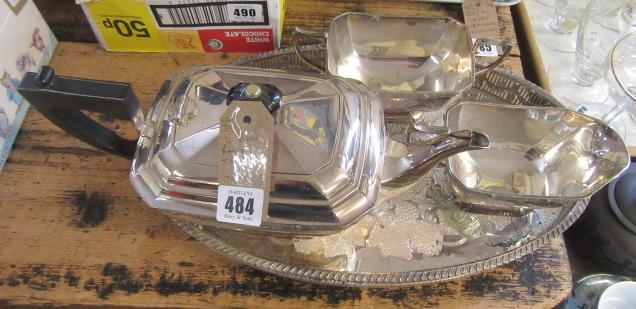 THREE PIECE PLATED TEA SERVICE WITH TRAY Image