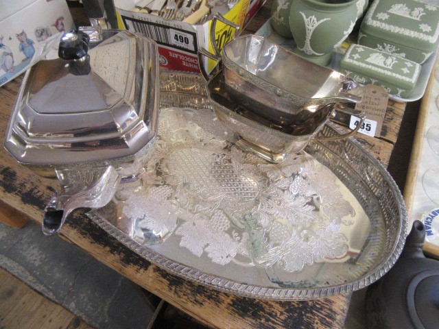 THREE PIECE PLATED TEA SERVICE WITH TRAY Image