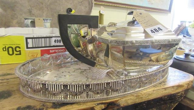 THREE PIECE PLATED TEA SERVICE WITH TRAY Image