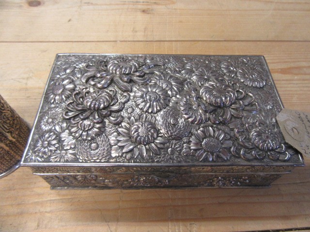 JAPANESE SILVER PLATED BOX AND PEPPER GRINDER Image
