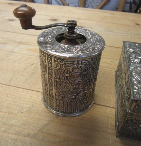 JAPANESE SILVER PLATED BOX AND PEPPER GRINDER Image