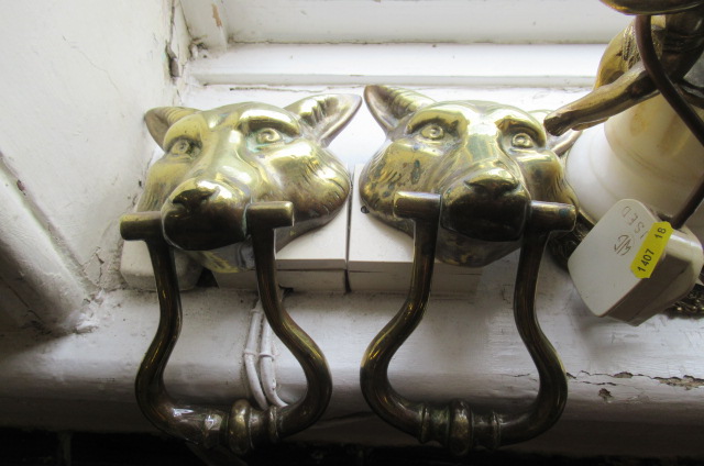 PAIR OF BRASS FOX HEAD DOOR KNOCKERS Image