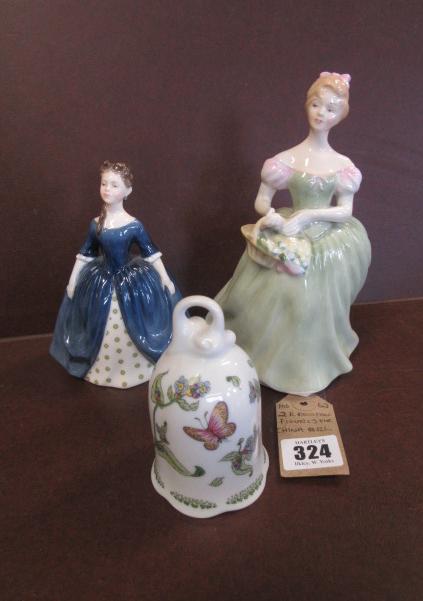 TWO ROYAL DOULTON FIGURES AND A CHINA BELL Image