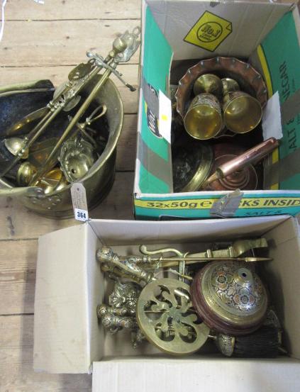 TWO BOXES OF BRASS AND COPPER INCLUDING COAL SCUTTLE Image