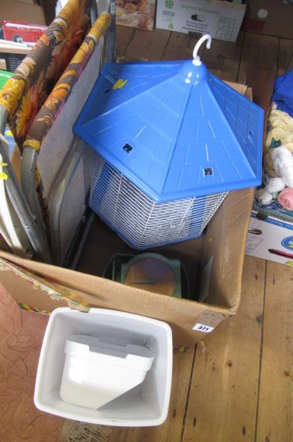 BOX OF MISCELLANEOUS INCLUDING BIRD CAGE Image