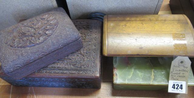 THREE WOODEN BOXES AND AN ONYX BOX Image
