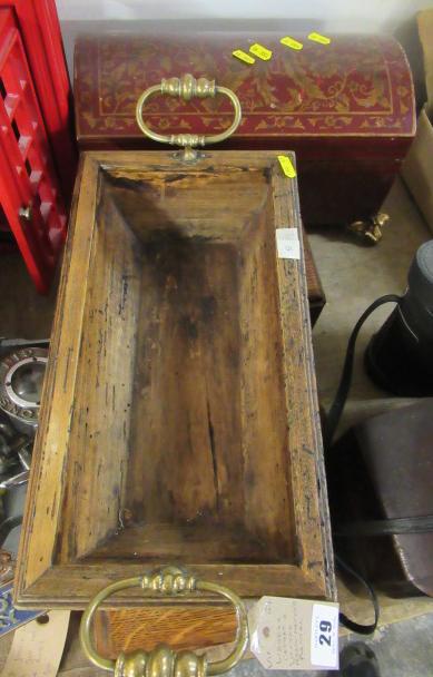 WOODEN CASKET AND BRASS HANDLED PLANTER Image