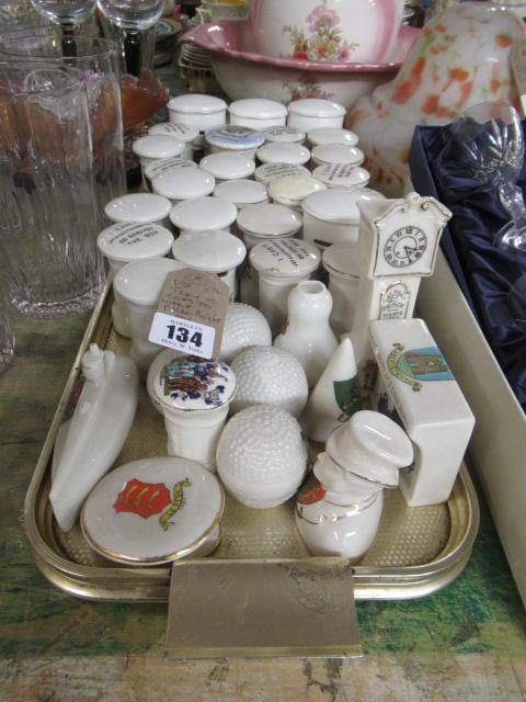 TRAY OF CRESTED WARE AND PILLAR BOXES ETC Image
