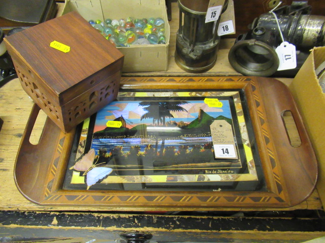 INLAID RIO DE JANEIRO TRAY AND WOODEN BOX Image