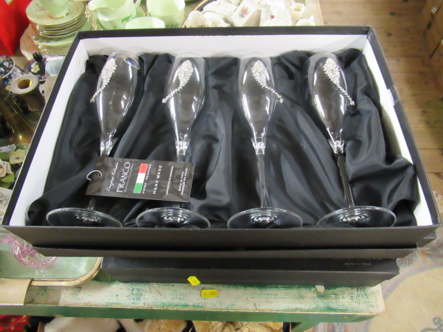 TWELVE BOXED FRANCO DOLCE HANDMADE CHAMPAGNE FLUTES AND WINES Image