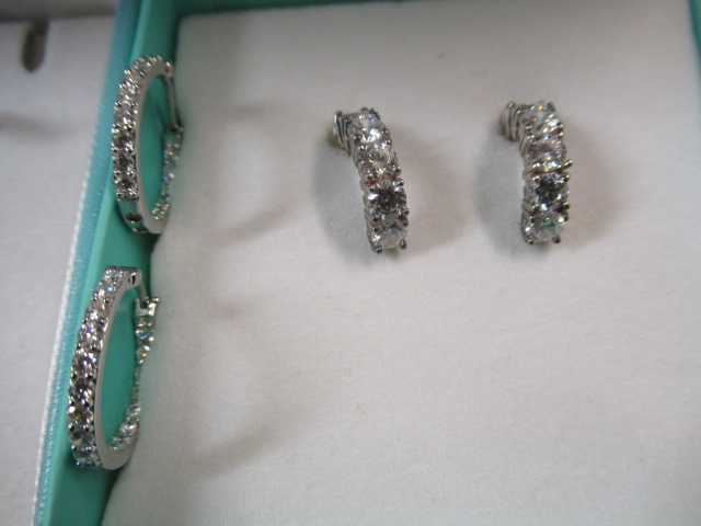 TWO PAIRS OF SILVER MOUNTED CZ EARRINGS Image