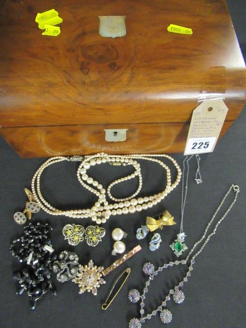 WALNUT AND MOTHER OF PEARL JEWELLERY BOX AND COSTUME JEWELLERY Image