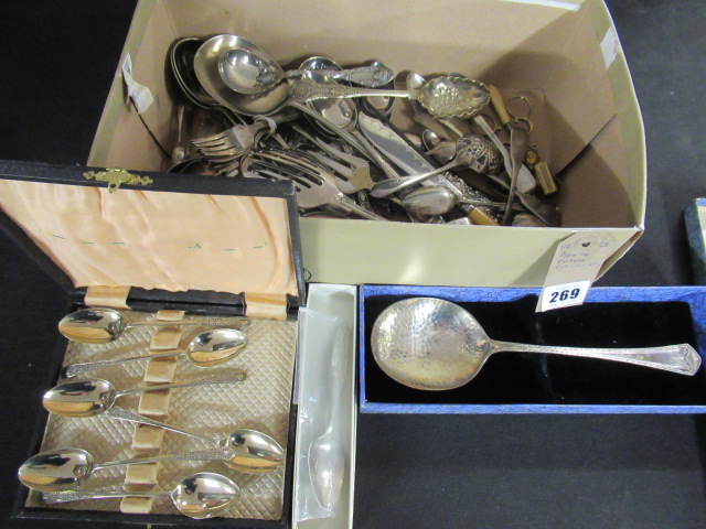 BOX OF PLATED CUTLERY ETC Image