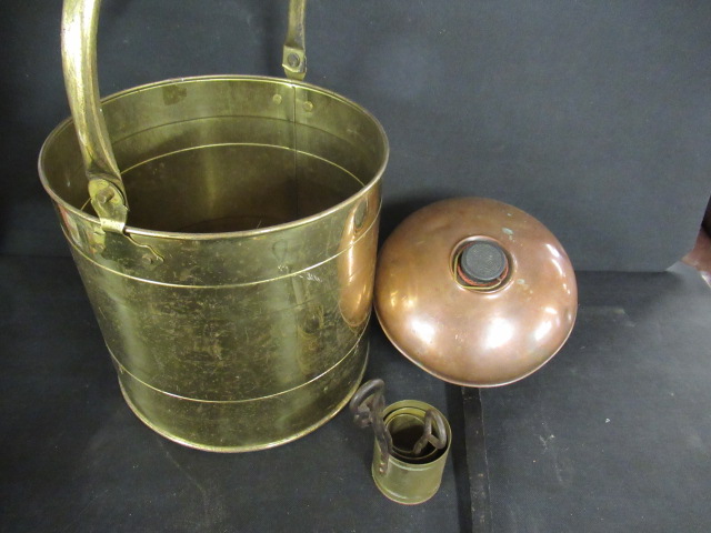BRASS COAL BUCKET WITH COPPER POT ETC Image